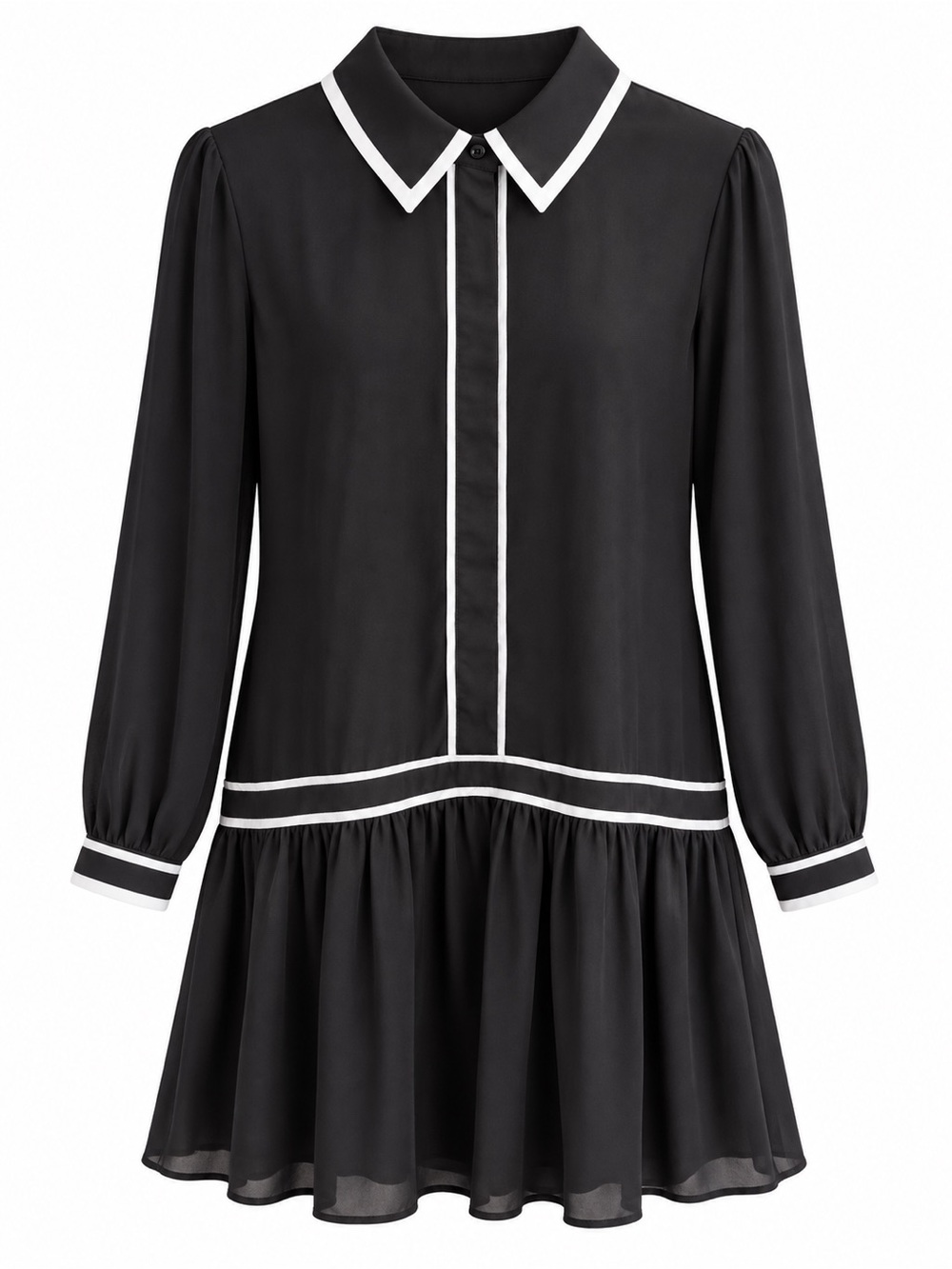 Endless Rose Black & White Contrast Trim Drop-Waist Shirt Dress Size S